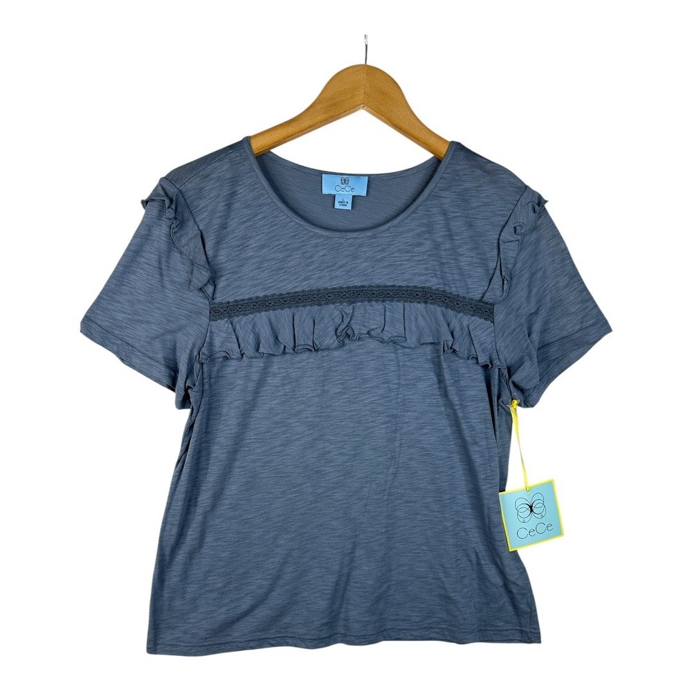 CeCe Blue Ruffle Blouse NWT